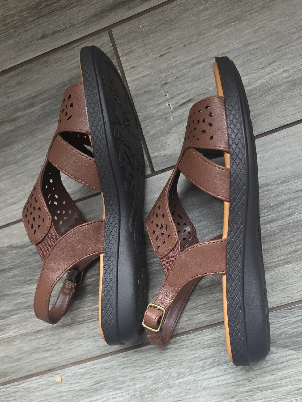 easy street Brown Laser-Cut Slingback Sandals - Picture 6 of 9